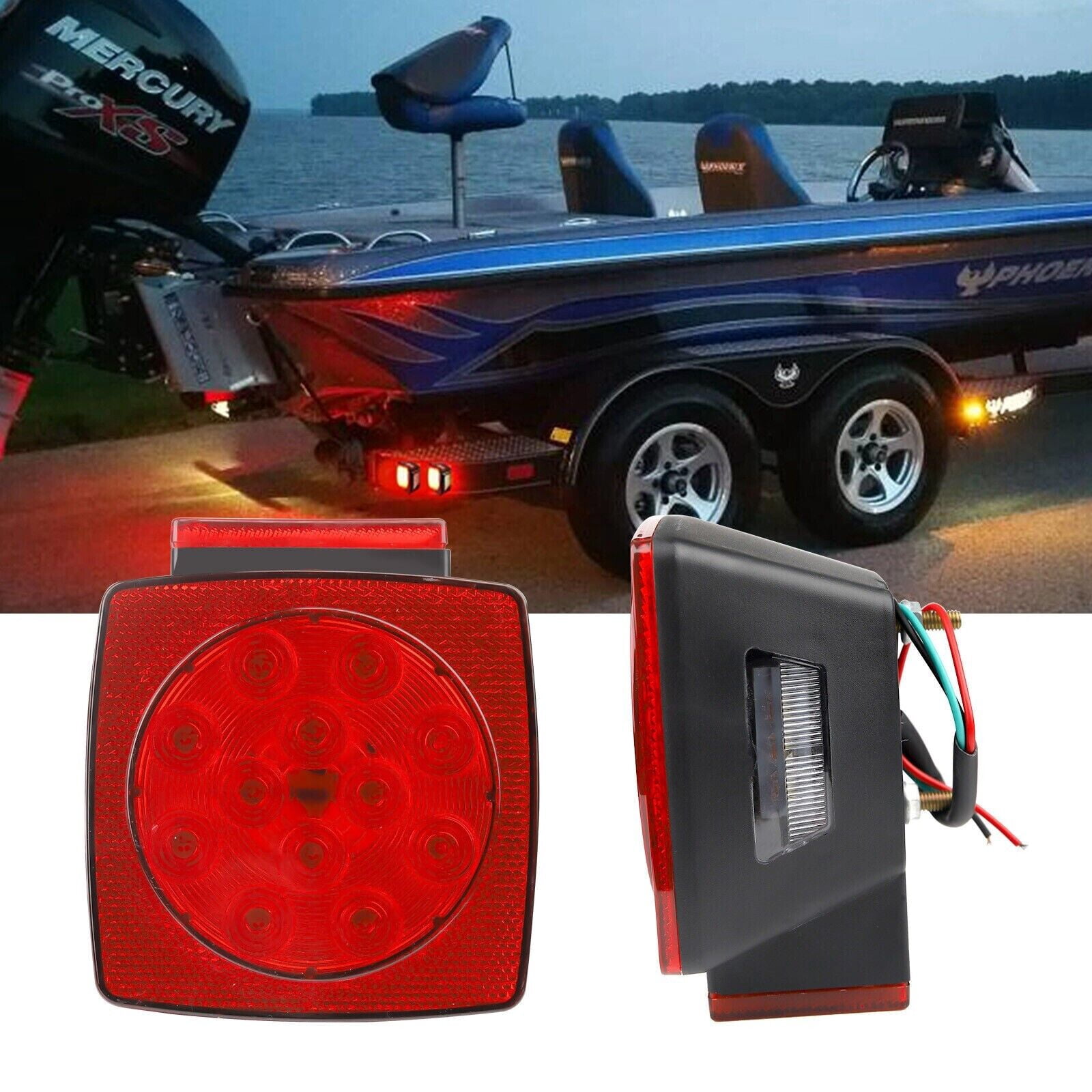 Rear LED Submersible Square Trailer Tail Lights Kit Boat Truck Waterproof  12V