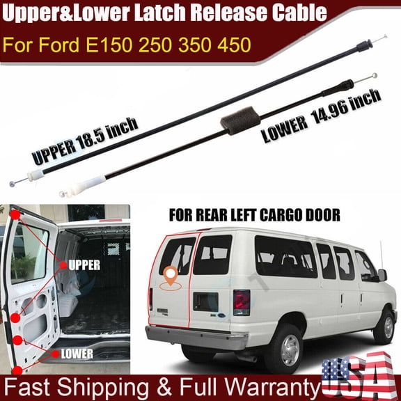 Rear Left Cargo Door Upper&Lower Latch Release Cable for Ford E150 250 350 450