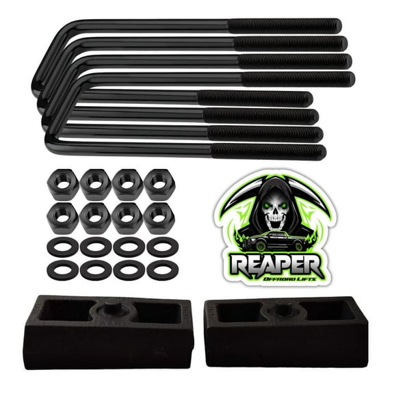 Rear Lift Level 1.5" Cast Iron Blocks and 12" Square U-Bolts Kit