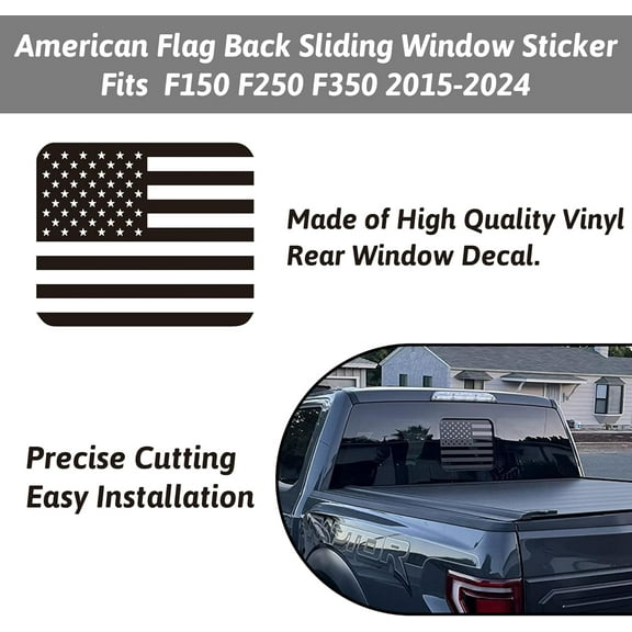 Rear Middle Window Decal Fits Ford F150 F250 F350 2015-2023 2024, American Flag Back Center Sliding Window Glass USA Flag Vinyl Sticker