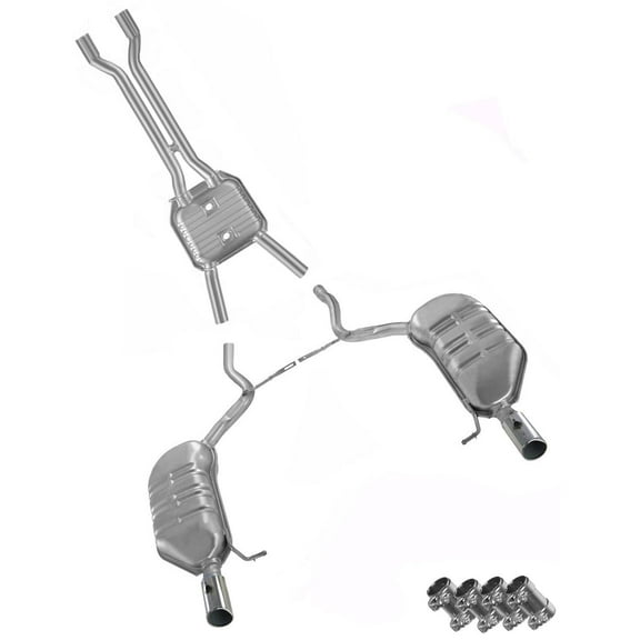 Stainless Steel Resonator Pipe and Rear Muffler Fits 2006-2009 Audi A4 Quattro 3.2L V6 Cabriolet - Direct Fit