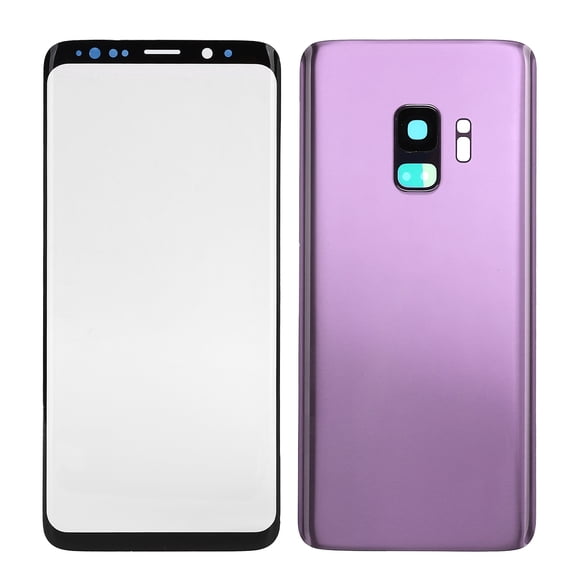 Rear Outer Back Battery Glass Housing Panel and Front Facing Touch Screen Glass Lens Replacement Set bundled with Standard Tools Kit Compatible with Samsung Galaxy S9 G960 Purple