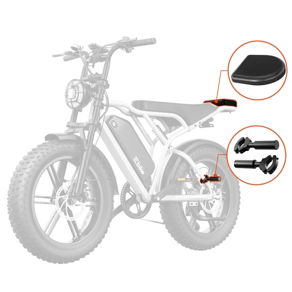 Rear Passenger Seat and Foot Pegs Kit forTST R002, Padded E-Bike Rear Seat Cushion, Non-Slip Passenger Footrests with Complete Installation Hardware, Replacement Accessory Compatible with R002 E-Bike