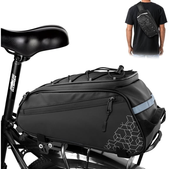 Rear Rack Bag,9L PVC   Trunk Bag for Road and Mountain Bikes,Bicycle Rear Seat Bag with Rain Cover  Saddle Bag for Cycling Trip (Pure Black)