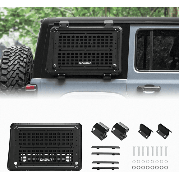 Rear Side Window Worktable - Tactical MOLLE Panel for Gasoline Pack Recovery Traction Boards Shovel Mounts, Rear Window Protector Fits Jeep Wrangler JL 4 Doors 2018-2026 (Passenger Side)
