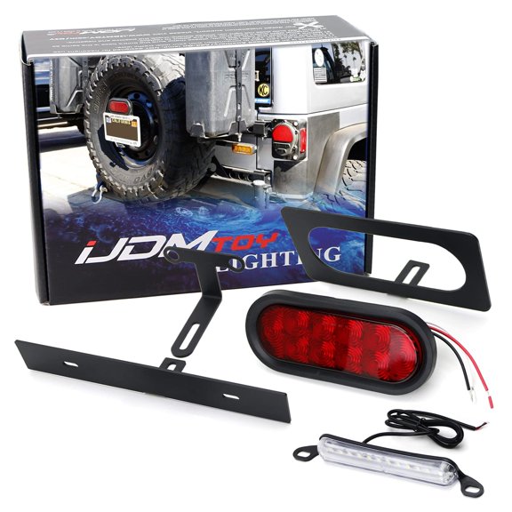 Rear Spare Tire Mount License Plate/Third Brake Relocation Kit w/Number Plate LED Illumination & Tail/Brake LED Lamp For Jeep 2007-2017 Wrangler JK