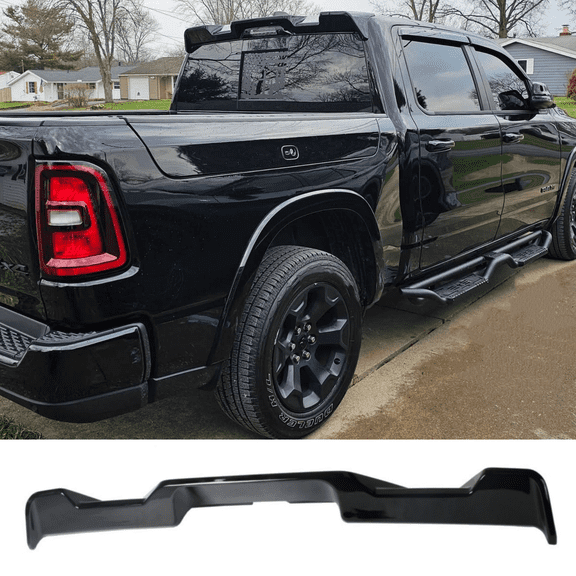 Rear Spoiler Cab Roof Wing Fit For 2019-2026 RAM 1500 (DT) Crew Cab Accessories (works on Panoramic Sunroof versions ONLY), Gloss Black Top Wing Lip