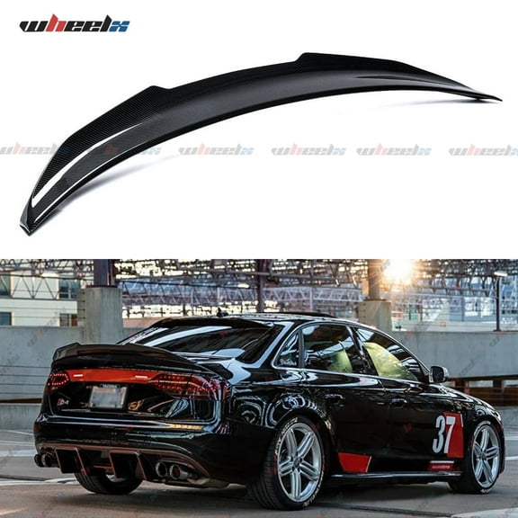 Rear Spoiler Compatible with 2008-2012 Audi A4, PSM Style High Kick Fit for B8, Exterior Duckbill Spoiler Trunk Tail Deck Lid Wing Lip (Carbon Fiber Pattern)