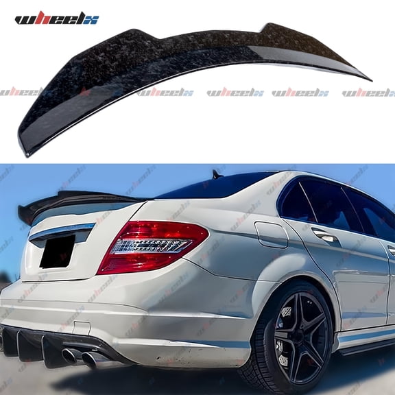 Rear Spoiler Compatible with 2008-2014 Mercedes Benz W204 C-Class, PSM Style Duckbill Fits for C180 C200 C250 C300 C350 C63 AMG, Trunk Tail Deck Lid Splitter Wing Lip (Glossy Forged Pattern)