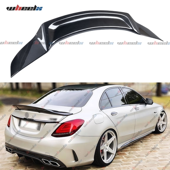 Rear Spoiler Compatible with 2015-2021 Benz W205 C-Class, R Style Duckbill Fits for C63 C160 C180 C200 C250 C300 C400 C450 Sedan, Trunk Tail Deck Lid Splitter Wing Lip (Carbon Fiber Pattern)
