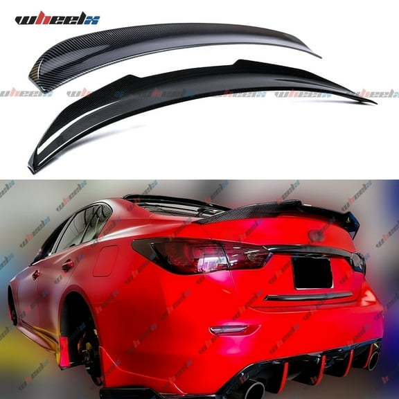 Rear Spoiler & Roof Spoiler Compatible with 2014-2024 Infiniti Q50, PSM & JDM Style Duckbill Trunk Tail Deck Lid Splitter Wing Lip (Carbon Fiber Pattern)