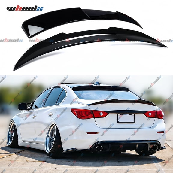Rear Spoiler and Roof Top Spoiler Compatible with 2014-2024 Infiniti Q50, JDM Duckbill Fit for 4-Door, Trunk Exterior High Kick Tail Deck Lid Wing Lip (Glossy Black)