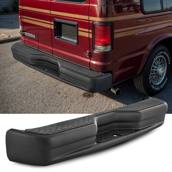 Rear Step Bumper Assembly for 1992-2014 Ford Econoline Van Black Steel