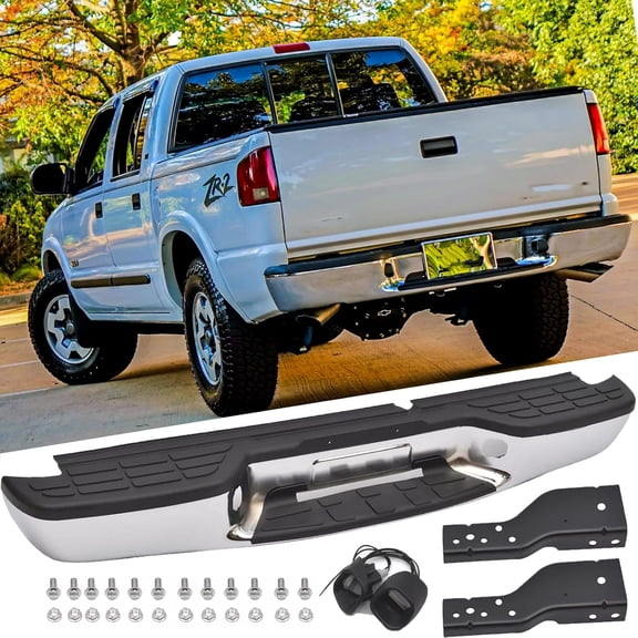 Rear Step Bumper Assembly for 1998-2004 Chevy S10 & GMC Sonoma Chrome Back Bumper