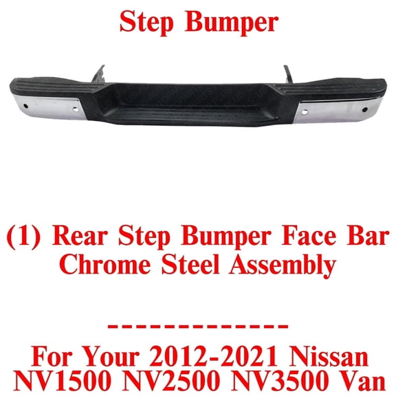 Rear Step Bumper Face Bar Chrome Steel Assembly For 2012-21 Nissan NV-Series Van