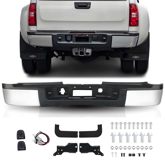 Rear Step Bumper for 2011-2014 Chevy Silverado/GMC Sierra 2500 3500 HD w/o Sensor Holes Chrome Back