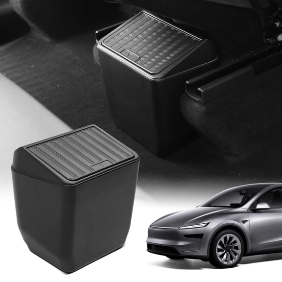 Rear Trash Can for Tesla Model Y Juniper 2026 2025 Center Console Organizer Backseat Storage Box Underseat Storage Tray Garbage Can Bin for Model Y Juniper Accessories Press Open Design Black