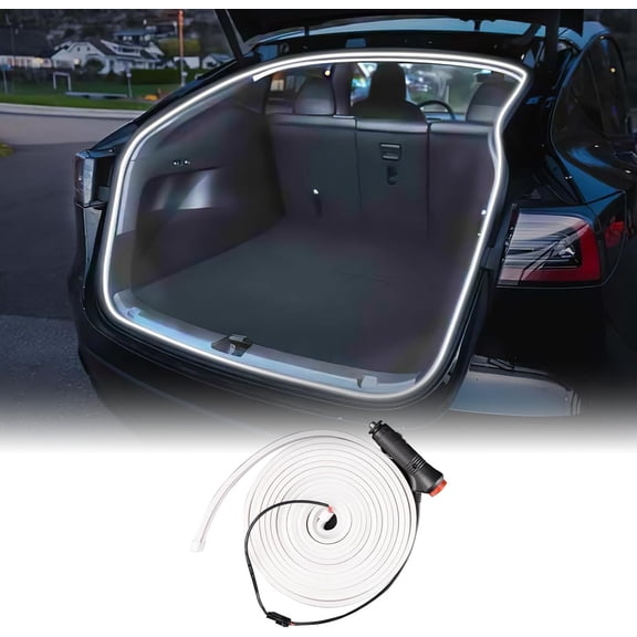 Rear Trunk LED Light Strip for Tesla Model Y Juniper 2021-2025 - Silicone Rear Trunk Accessories with Magnetic Induction Switch, Waterproof Ambient Light (DC 15V, Cool White)