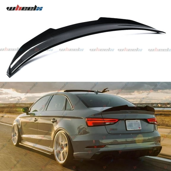 Rear Trunk Spoiler Compatible with 2014-2020 Audi A3 S3 RS3, High Kick PSM Style Spoiler Fits for 14-20 Sedan 4 Door, Exterior Duckbill Spoiler Wing Lip (Carbon Fiber Pattern)