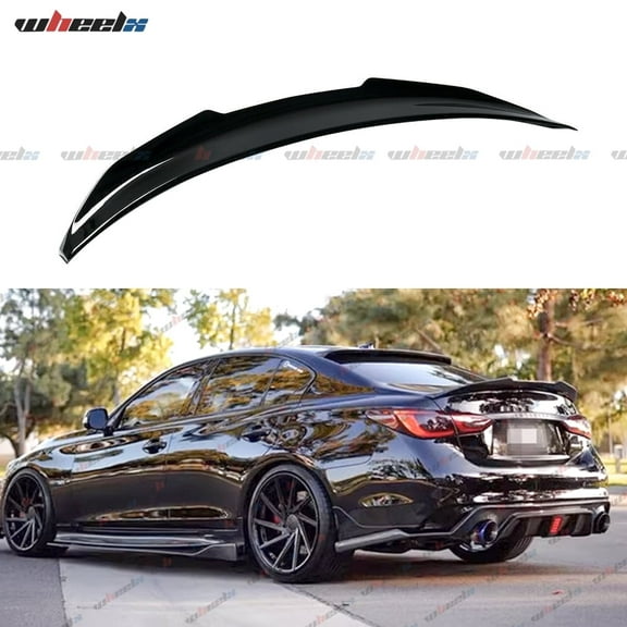 Rear Trunk Spoiler Compatible with 2014-2024 Infiniti Q50, PSM Style Duckbill Spoiler Fits for 14-24 4 Door Sedan, Exterior High Kick Spoiler Wing Lip (Glossy Black)