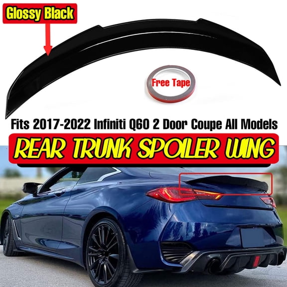Rear Trunk Spoiler For Infiniti Q60 2 Door 2017-2022 Coupe PSM Style High Kick Rear Spoiler Wing Lid Duckbill Spoiler Lip, Glossy Black