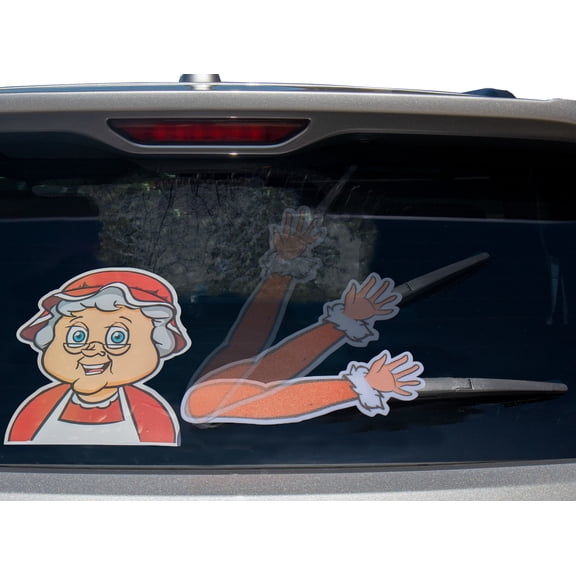 Rear Vehicle Car Window Animated Moving Wiper Blade Tag Decal Sticker & Hand - Christmas Holiday - Miss Santa Claus
