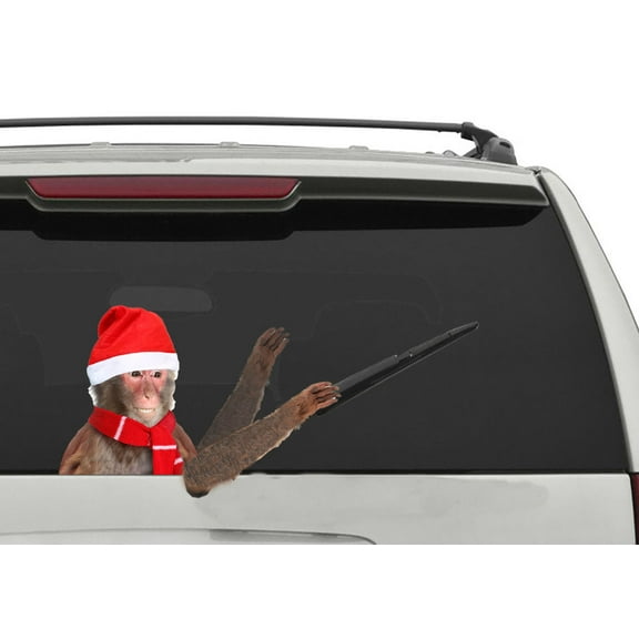 Rear Vehicle Car Window Animated Moving Wiper Blade Tag Decal Sticker & Hand - Christmas Holiday - Monkey