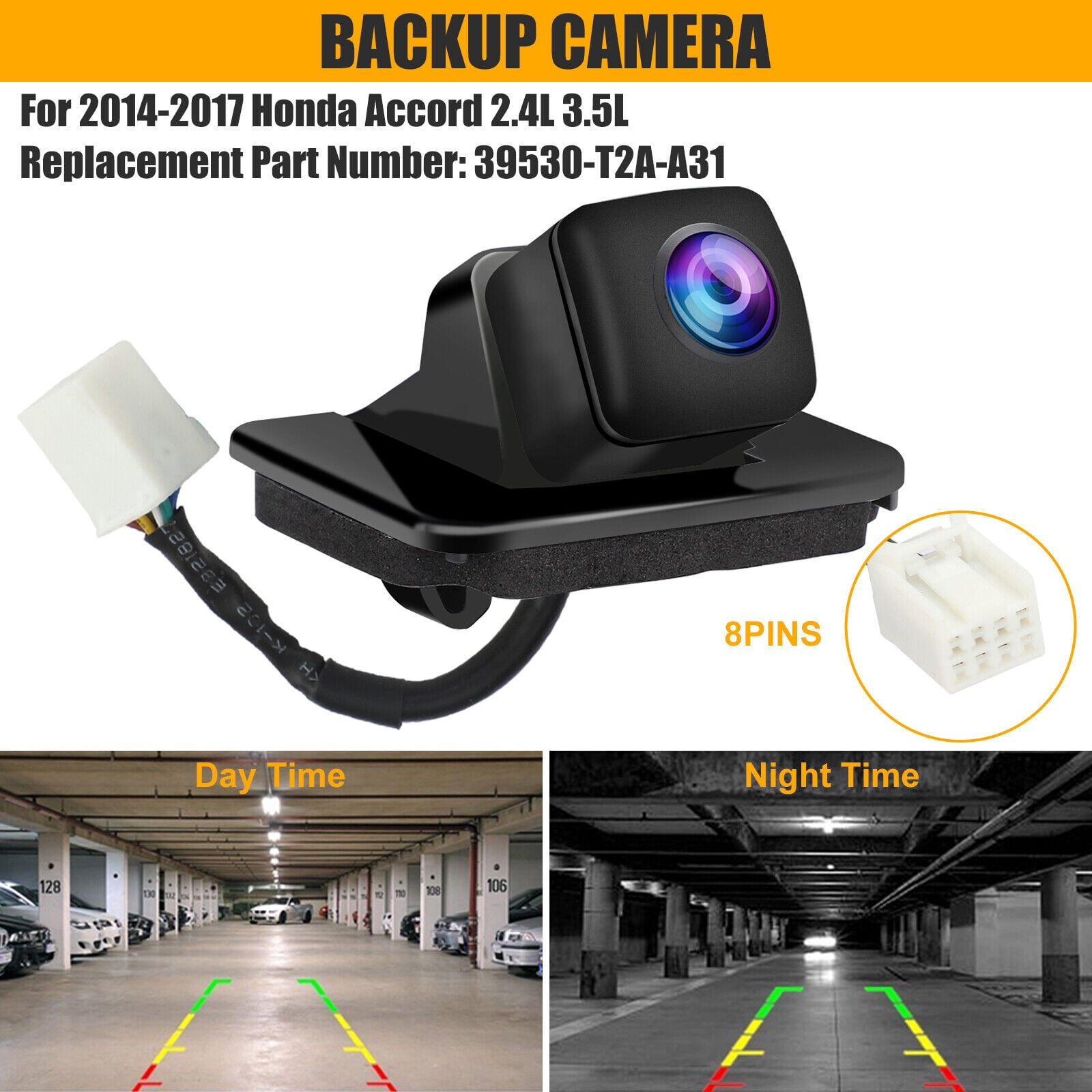 Backup Camera Replacement For Honda Accord 2014-2017 - Reverse Camera With Trajectory Lines, Fits 2.4L & 3.5L Models