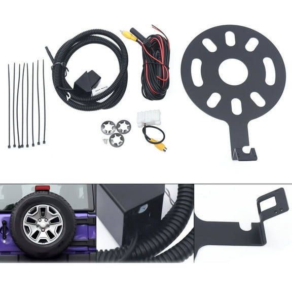 Rear View Backup Camera Set w/ Spare Tire Bracket For 2007-2018 Jeep Wrangler JK