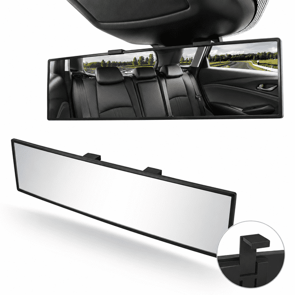 Rear View Mirror,11.8Inch Universal Interior Clip On Panoramic Rearview Mirror to Reduce Blind Spot Effectively,Anti Glare,Clear Tint,Wide Angle Mirror,For Cars,SUV,Trucks.