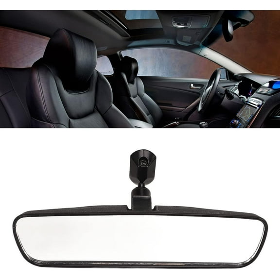 Rear View Mirror, 360 Degree Adjustable Anti Glare Car Interior Mirror, Universal 10 Inch Adhesive Wide Angle HD Glass Mirror to Reduce Blind Spot Effectively for Car, SUV, Trucks, Vehicles, Black