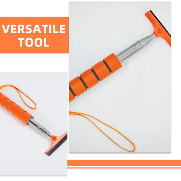Adjustable Handle Car Rearview Mirror Cleaner for Windshield and Window Cleaning, Stainless Steel, Orange Design