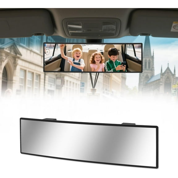 Rear View Mirror, Chrome Anti-glare Panoramic Rear Mirrors Universal 12 Inch Convex Car Interior Clip on Extra Big Wide Angle Rearview Mirror Extender to Reduce Blind Spot for Car SUV Trucks