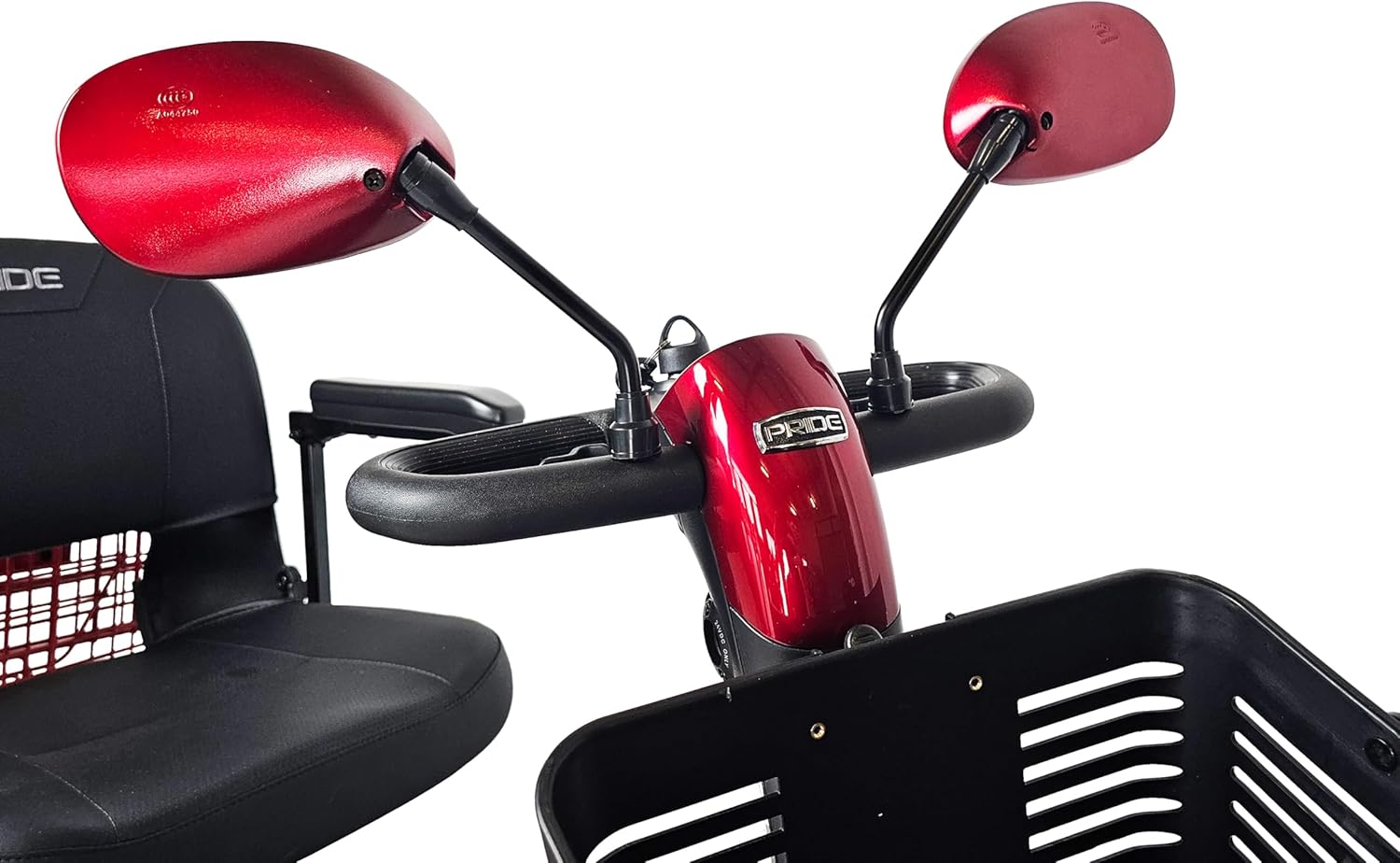 Rear View Mirror Pair For Most Pride Mobility Scooters (Only Works With Scooters With Screw Holes On the Tiller) COLOR: RED
