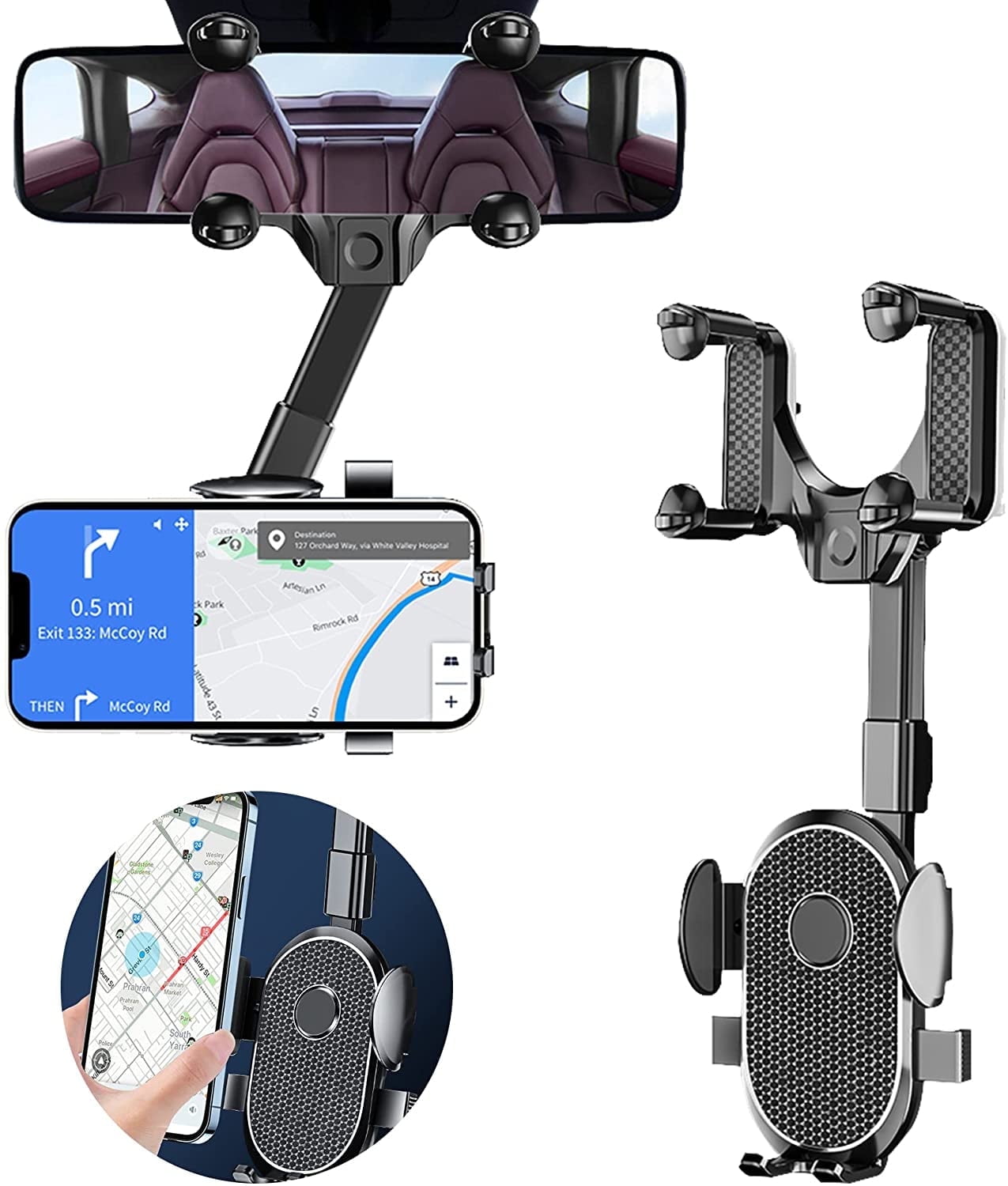 Support Téléphone Voiture Rétroviseur FONGWAN Rétractable Rotatif à 360