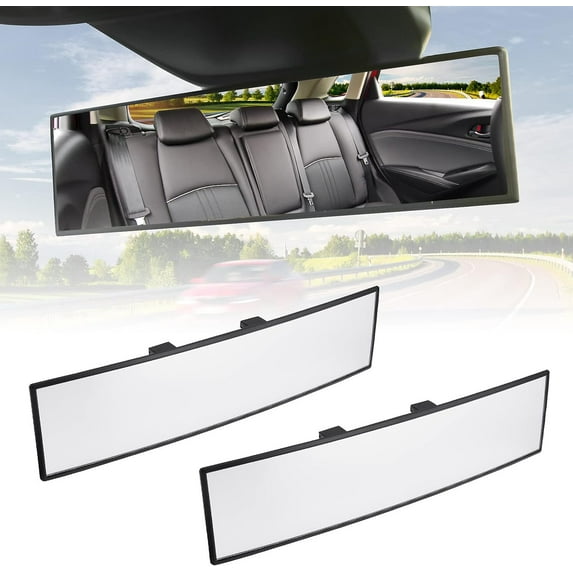 Rear View Mirror, Universal 11.81 Inch 2 Pack Panoramic Convex Rearview Mirror, Interior Clip-on Wide Angle Rear View Mirror to Reduce Blind Spot Effectively for Car SUV Trucks - Clear