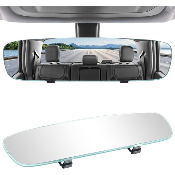Rear View Mirror, Universal 12" (305mm) Wide-Angle Panoramic Convex Rearview Mirror with Clear Slim Frame, Strap- Design Fits  to Reduce Blind Spots for  SUVs