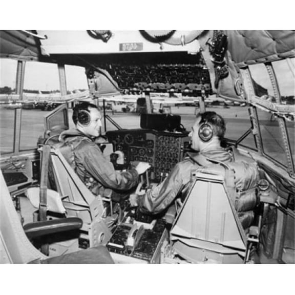 Rear View of Two US Air Force Pilots Sitting in the Cockpit of an Aircraft Poster Print - 18 x 24 in.