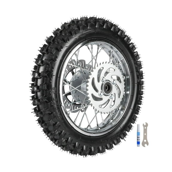 Rear Wheel Tire Rim 80/100-12 Wheel Tire and Rim Inner Tube 18.5x12 Inch Rear Tire Disc Brake Rim Assembly for Dirt Bike Pit Bike Monkey Trail