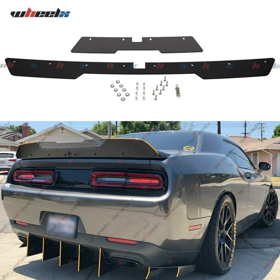 Rear Wickerbill Spoiler for Dodge Challenger 2015-2023 SRT RT Hellcat Scat Pack w Backup Camera, 2 Pieces Add-on Type Wicker Bill Spoiler with RivNut Tool
