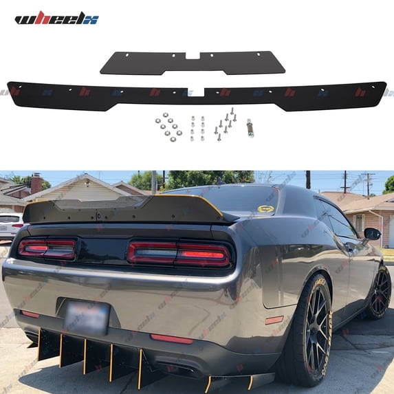Rear Wickerbill Spoiler for Dodge Challenger 2015-2023 SRT RT Hellcat Scat Pack w Backup Camera, 2 Pieces Add-on Type Wicker Bill Spoiler with RivNut Tool