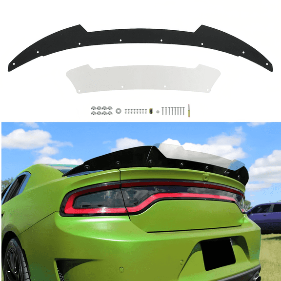 Rear Wickerbill Spoiler for Dodge Charger 2015-2024 SRT ScatPack Hellcat, 2-Piece Add-on Gloss Black Wicker Bill with RivNut Tool & Protective Film