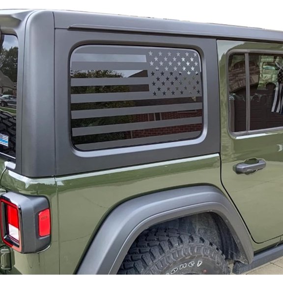 Rear Window American Flag Decal Fits Jeep Wrangler JK JKU 2011-2015 2016 2017 2018 (4-Door Version), Precut Back Side Window Glass USA Flag Vinyl Sticker Exterior Accessories (Matte Black)