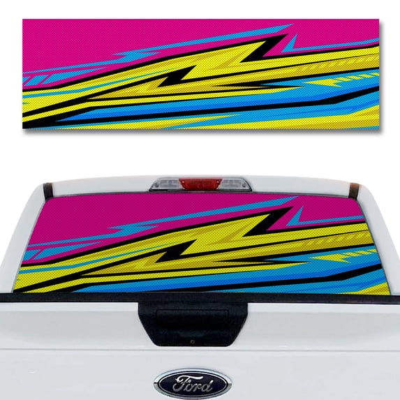 Rear Window Decal for Trucks – Neon Pink Electric Wave 65 x 20 Inches, Weatherproof Perforated Vinyl See-Through Graphic, Fits Most Pickup Trucks & SUVs