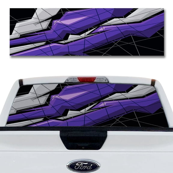 Rear Window Decal for Trucks – Polygon Grunge Purple 65 x 20 Inches, Weatherproof Perforated Vinyl See-Through Graphic, Fits Most Pickup Trucks & SUVs