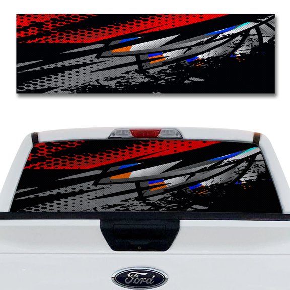 Rear Window Decal for Trucks – Blade Fan 65 x 20 Inches, Weatherproof Perforated Vinyl See-Through Graphic, Fits Most Pickup Trucks & SUVs