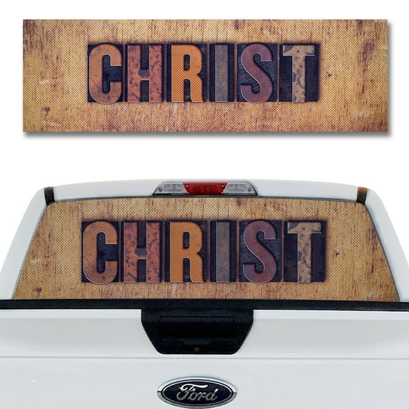 Rear Window Decal for Trucks – Christ 65 x 20 Inches, Weatherproof Perforated Vinyl See-Through Graphic, Fits Most Pickup Trucks & SUVs