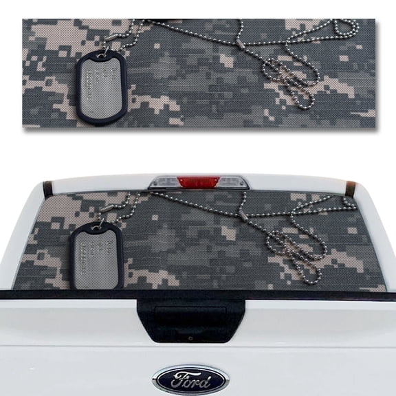 Rear Window Decal for Trucks – Dog Tag 58 x 18 Inches, Weatherproof Perforated Vinyl See-Through Graphic, Fits Most Pickup Trucks & SUVs