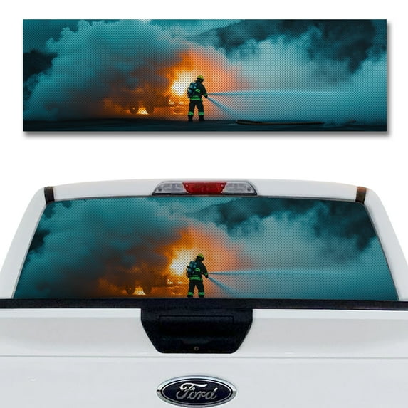 Rear Window Decal for Trucks – Fighting Fire 65 x 20 Inches, Weatherproof Perforated Vinyl See-Through Graphic, Fits Most Pickup Trucks & SUVs