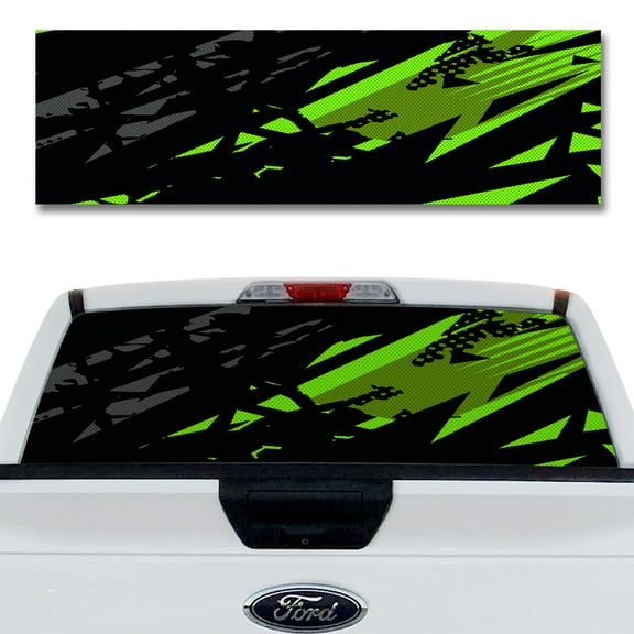 Rear Window Decal for Trucks – Green Shatter 65 x 20 Inches, Weatherproof Perforated Vinyl See-Through Graphic, Fits Most Pickup Trucks & SUVs